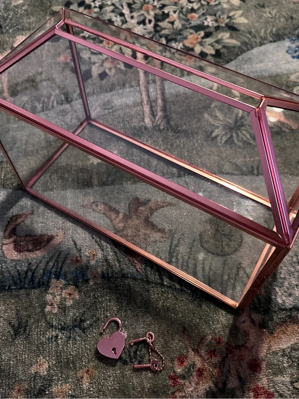 Glass Card Box with Lock - Rose Gold